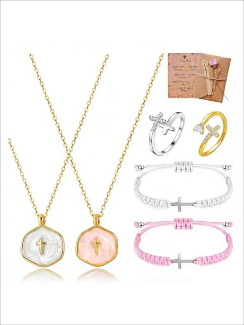 14K Gold Plated Cross Necklace Set Dainty Christian Jewelry Gift for Women
